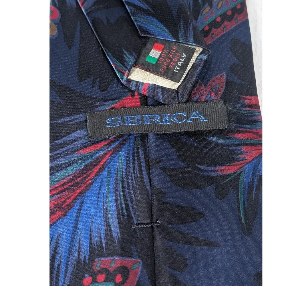 Serica Italy Silk Necktie Mens Paisley Floral Red Blue Vintage‎ 90s